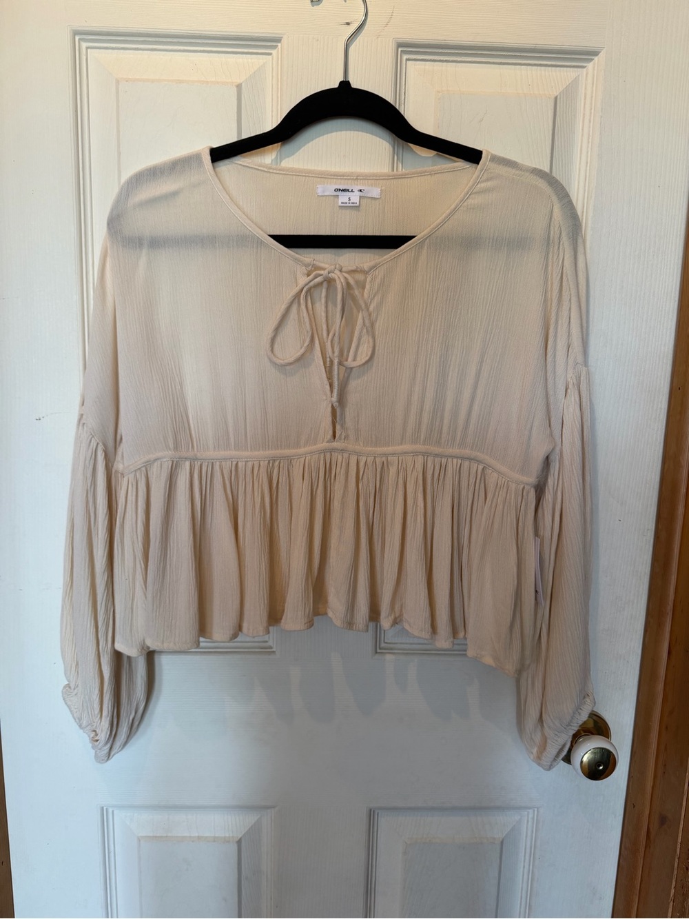 O'Neill Cream Peasant Tie-Front Tunic Top